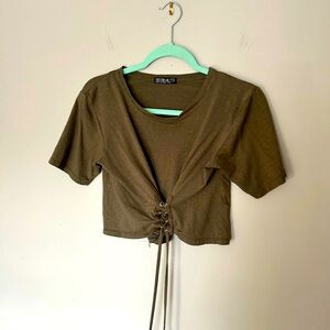 Cotton On Olive Green Lace-Up Crop Top
